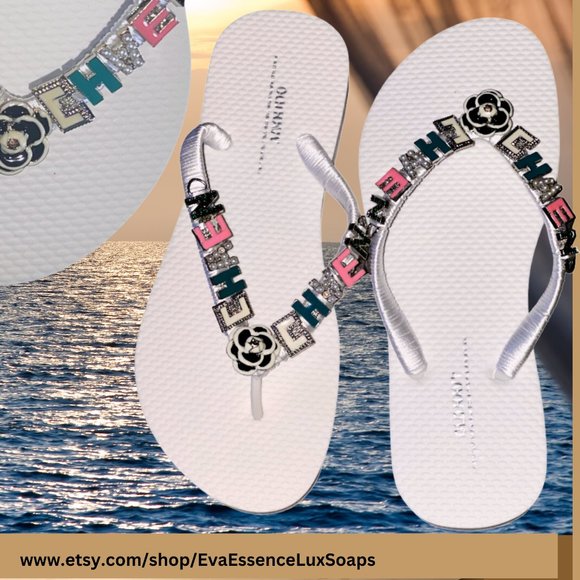 Jeweled Flip Flops, Bling Shoes, Rhinestone/Crystal Sandals, Bling Shoes Sz 6 - Picture 12 of 16